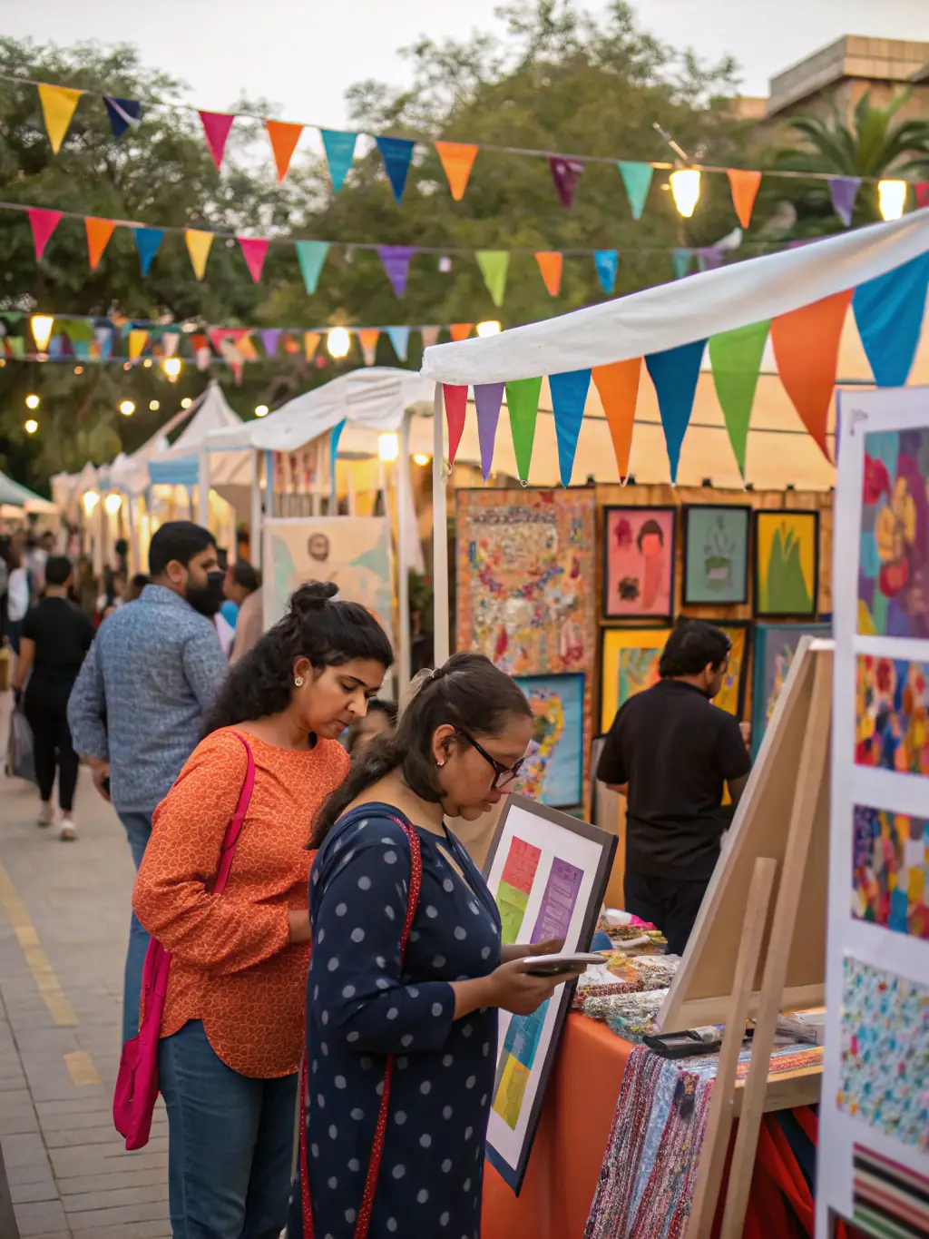 A heartwarming picture of a community arts festival organized by ARDC, with local artists displaying their work and community members enjoying the festivities, emphasizing ARDC's role in strengthening community engagement.