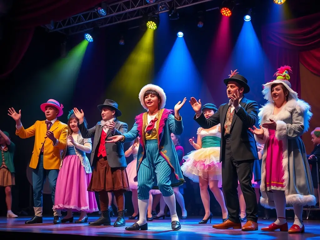 A vibrant image showcasing a theatrical performance at La Maline, with actors in costume and a captivated audience, highlighting the cultural richness and community engagement fostered by ARDC.