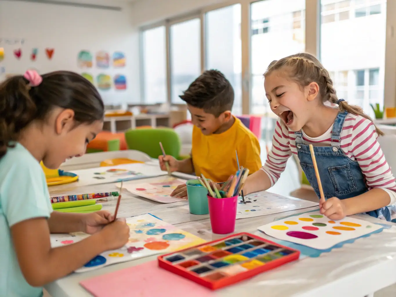 A photograph capturing children participating in an interactive art workshop, with paint-covered hands and smiling faces, illustrating ARDC's commitment to cultural education and youth engagement.