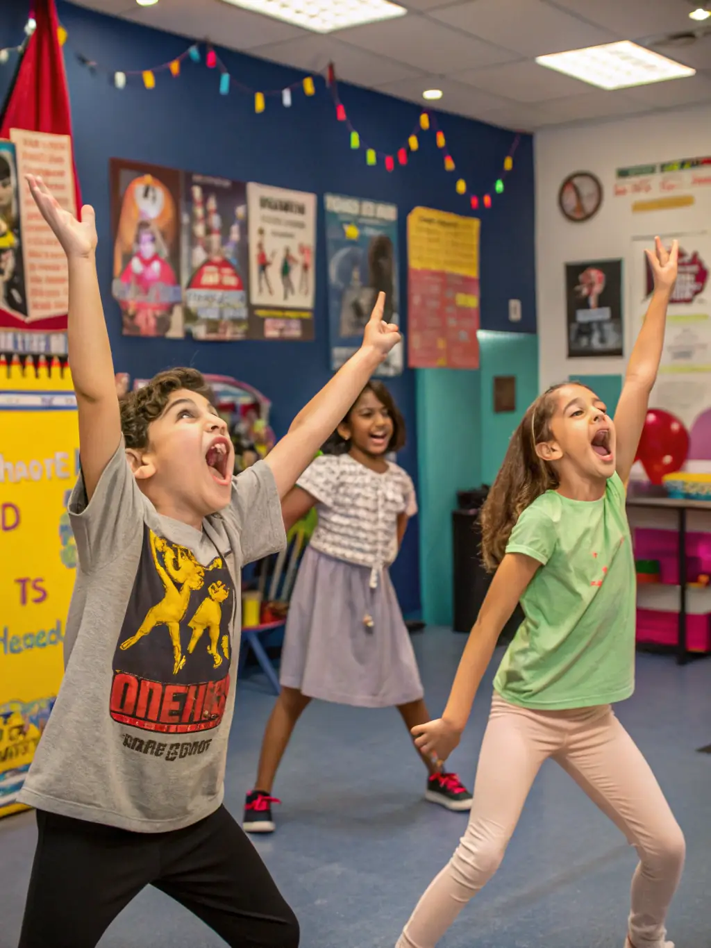 A vibrant photograph capturing a children's theatre workshop at La Maline, with kids actively participating and an instructor guiding them, showcasing ARDC's commitment to cultural education.